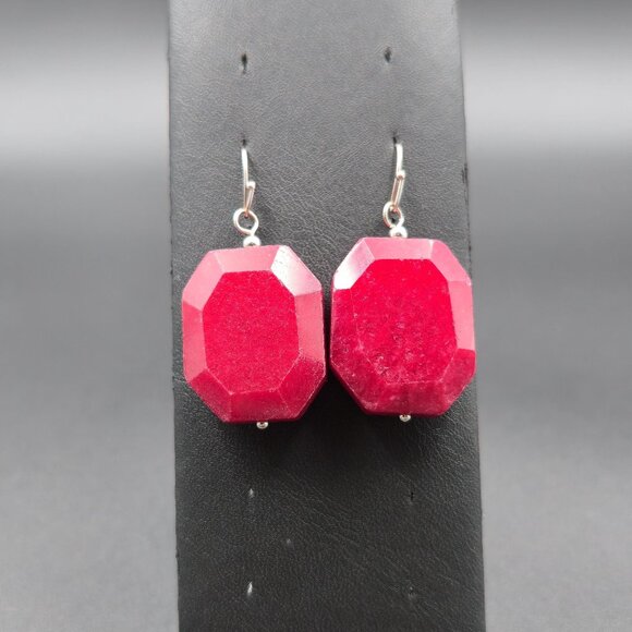 Jewelry - Silver Over Copper Large Red Faceted Stone Earrings A6094